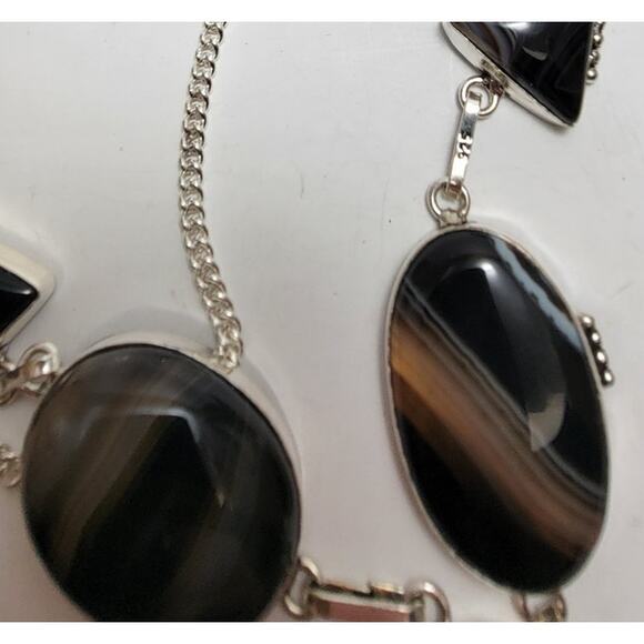 Striking Black Agate Necklace - Sterling Silver Statement Jewelry - Picture 5 of 10
